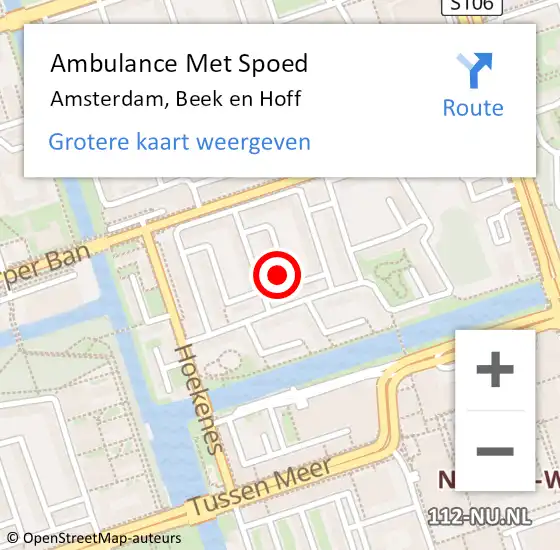 Locatie op kaart van de 112 melding: Ambulance Met Spoed Naar Amsterdam, Beek en Hoff op 8 april 2024 19:11