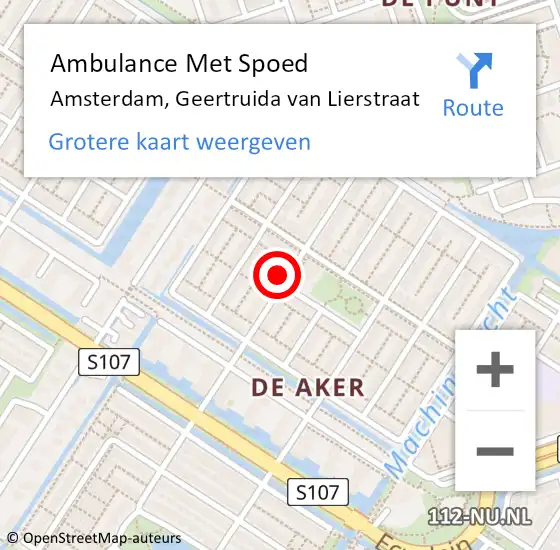 Locatie op kaart van de 112 melding: Ambulance Met Spoed Naar Amsterdam, Geertruida van Lierstraat op 8 april 2024 19:59