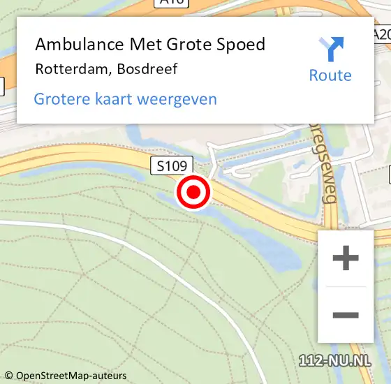 Locatie op kaart van de 112 melding: Ambulance Met Grote Spoed Naar Rotterdam, Bosdreef op 8 april 2024 20:08
