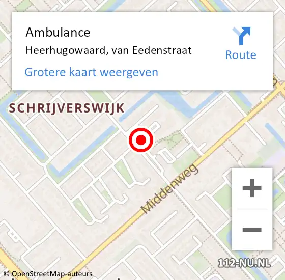 Locatie op kaart van de 112 melding: Ambulance Heerhugowaard, van Eedenstraat op 8 april 2024 20:25