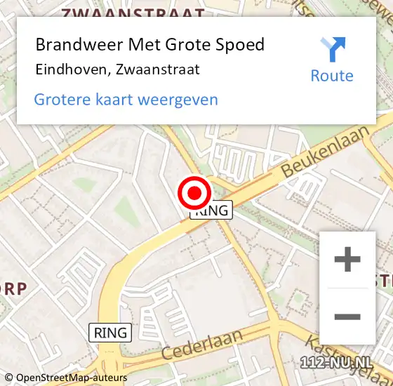 Locatie op kaart van de 112 melding: Brandweer Met Grote Spoed Naar Eindhoven, Zwaanstraat op 8 april 2024 20:27