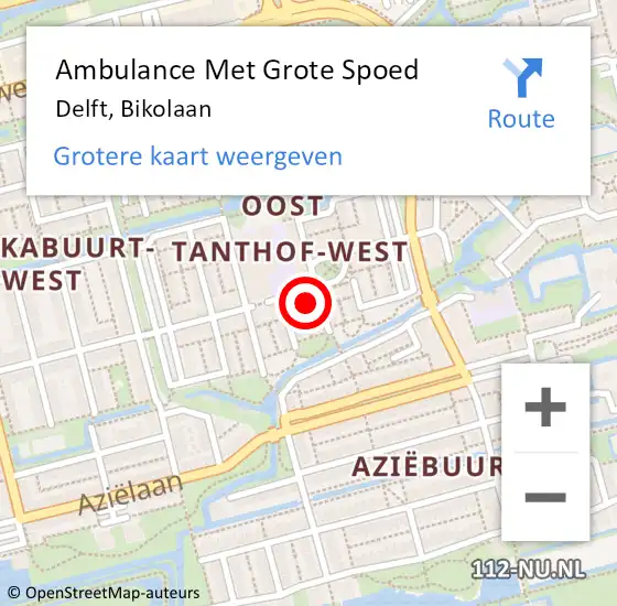 Locatie op kaart van de 112 melding: Ambulance Met Grote Spoed Naar Delft, Bikolaan op 8 april 2024 20:34