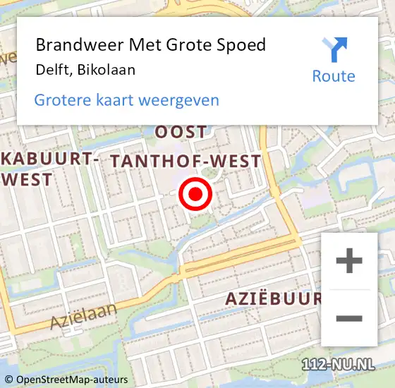 Locatie op kaart van de 112 melding: Brandweer Met Grote Spoed Naar Delft, Bikolaan op 8 april 2024 20:35