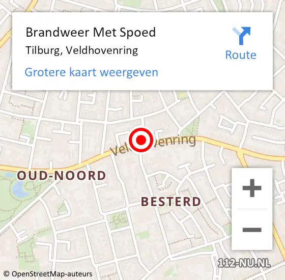 Locatie op kaart van de 112 melding: Brandweer Met Spoed Naar Tilburg, Veldhovenring op 8 april 2024 20:43