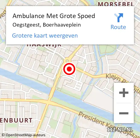 Locatie op kaart van de 112 melding: Ambulance Met Grote Spoed Naar Oegstgeest, Boerhaaveplein op 8 april 2024 20:43