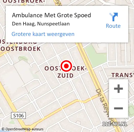 Locatie op kaart van de 112 melding: Ambulance Met Grote Spoed Naar Den Haag, Nunspeetlaan op 8 april 2024 20:50