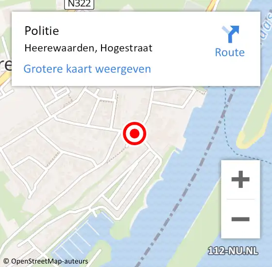 Locatie op kaart van de 112 melding: Politie Heerewaarden, Hogestraat op 1 oktober 2014 19:45