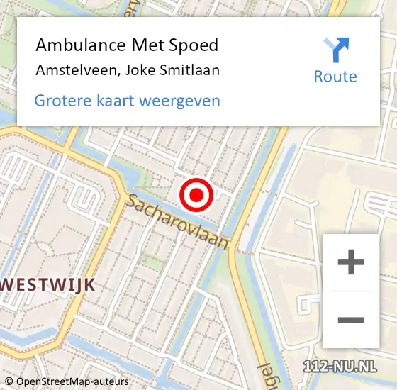Locatie op kaart van de 112 melding: Ambulance Met Spoed Naar Amstelveen, Joke Smitlaan op 8 april 2024 21:06