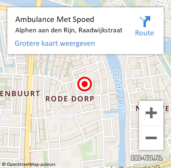 Locatie op kaart van de 112 melding: Ambulance Met Spoed Naar Alphen aan den Rijn, Raadwijkstraat op 1 oktober 2014 19:47