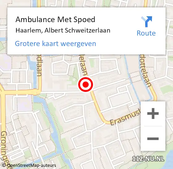 Locatie op kaart van de 112 melding: Ambulance Met Spoed Naar Haarlem, Albert Schweitzerlaan op 8 april 2024 21:11