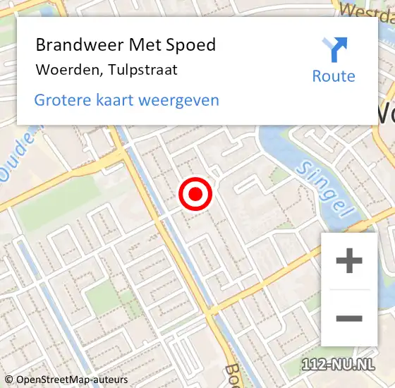 Locatie op kaart van de 112 melding: Brandweer Met Spoed Naar Woerden, Tulpstraat op 8 april 2024 21:14