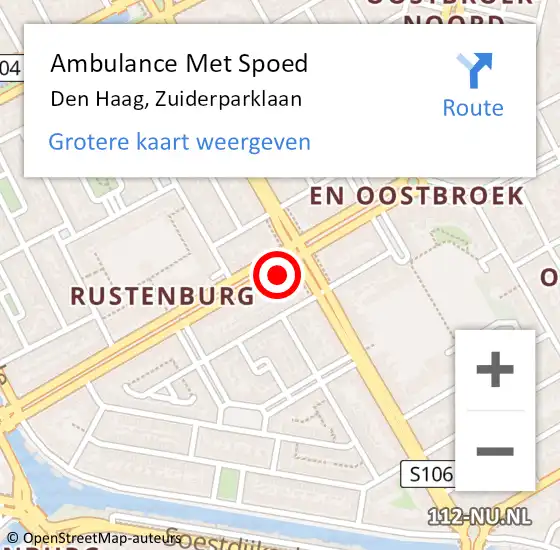 Locatie op kaart van de 112 melding: Ambulance Met Spoed Naar Den Haag, Zuiderparklaan op 8 april 2024 21:23