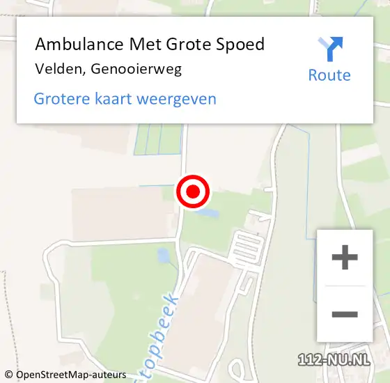 Locatie op kaart van de 112 melding: Ambulance Met Grote Spoed Naar Velden, Genooierweg op 1 oktober 2014 19:56