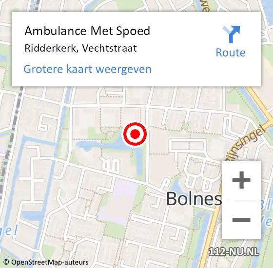 Locatie op kaart van de 112 melding: Ambulance Met Spoed Naar Ridderkerk, Vechtstraat op 8 april 2024 22:22