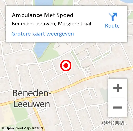 Locatie op kaart van de 112 melding: Ambulance Met Spoed Naar Beneden-Leeuwen, Margrietstraat op 1 oktober 2014 19:58