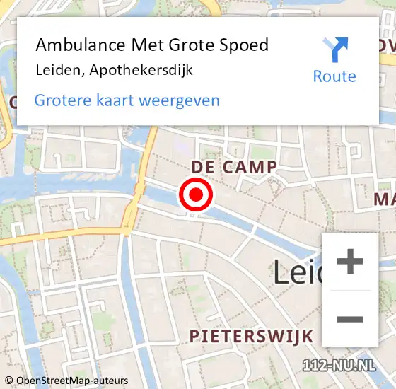 Locatie op kaart van de 112 melding: Ambulance Met Grote Spoed Naar Leiden, Apothekersdijk op 8 april 2024 22:39