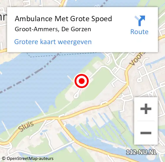 Locatie op kaart van de 112 melding: Ambulance Met Grote Spoed Naar Groot-Ammers, De Gorzen op 8 april 2024 23:10