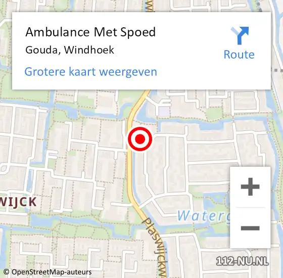 Locatie op kaart van de 112 melding: Ambulance Met Spoed Naar Gouda, Windhoek op 8 april 2024 23:12