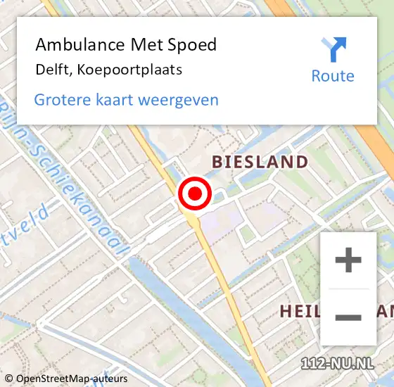 Locatie op kaart van de 112 melding: Ambulance Met Spoed Naar Delft, Koepoortplaats op 9 april 2024 03:29