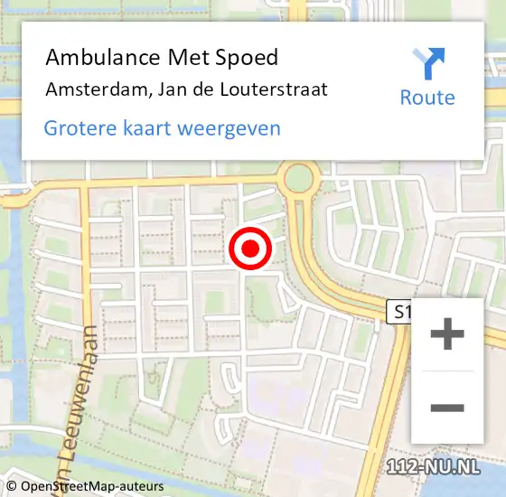 Locatie op kaart van de 112 melding: Ambulance Met Spoed Naar Amsterdam, Jan de Louterstraat op 9 april 2024 03:46