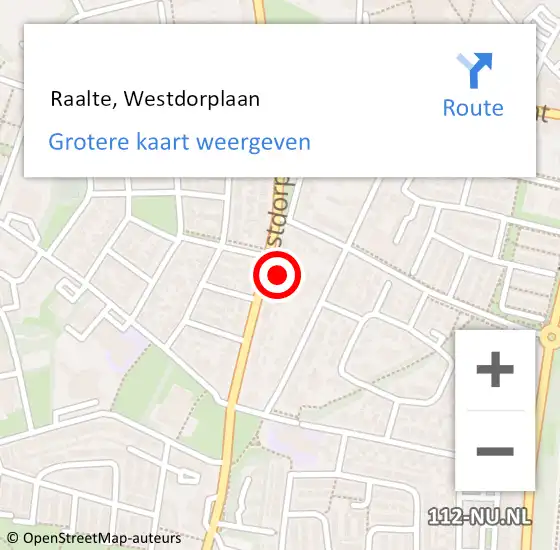 Locatie op kaart van de 112 melding:  Raalte, Westdorplaan op 9 april 2024 03:47