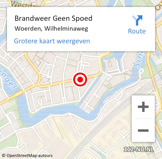 Locatie op kaart van de 112 melding: Brandweer Geen Spoed Naar Woerden, Wilhelminaweg op 9 april 2024 05:41