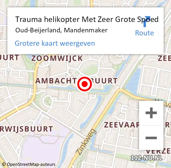 Locatie op kaart van de 112 melding: Trauma helikopter Met Zeer Grote Spoed Naar Oud-Beijerland, Mandenmaker op 9 april 2024 06:56