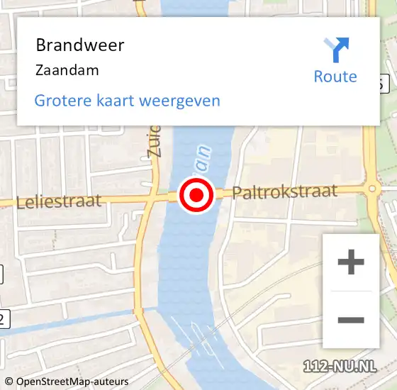 Locatie op kaart van de 112 melding: Brandweer Zaandam op 9 april 2024 07:10