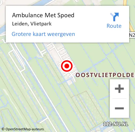 Locatie op kaart van de 112 melding: Ambulance Met Spoed Naar Leiden, Vlietpark op 9 april 2024 07:42