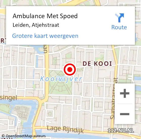 Locatie op kaart van de 112 melding: Ambulance Met Spoed Naar Leiden, Atjehstraat op 9 april 2024 08:28