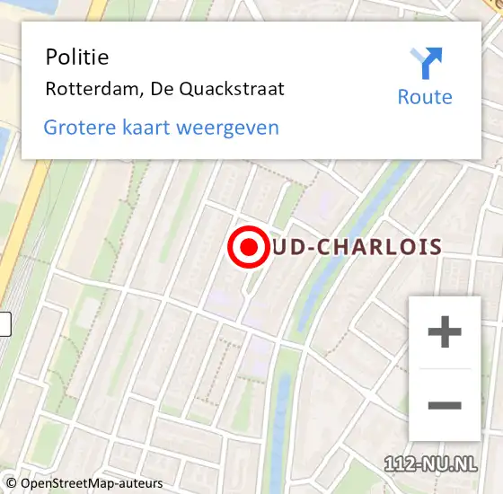 Locatie op kaart van de 112 melding: Politie Rotterdam, De Quackstraat op 9 april 2024 08:35