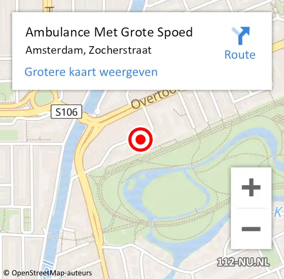 Locatie op kaart van de 112 melding: Ambulance Met Grote Spoed Naar Amsterdam, Zocherstraat op 9 april 2024 08:50