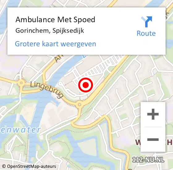 Locatie op kaart van de 112 melding: Ambulance Met Spoed Naar Gorinchem, Spijksedijk op 9 april 2024 08:53