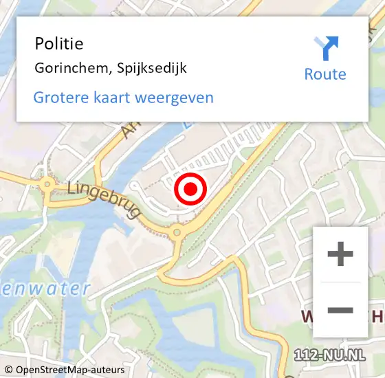 Locatie op kaart van de 112 melding: Politie Gorinchem, Spijksedijk op 9 april 2024 08:54