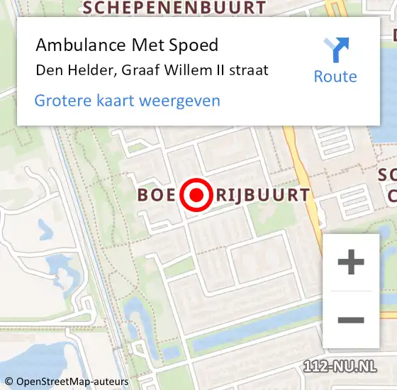 Locatie op kaart van de 112 melding: Ambulance Met Spoed Naar Den Helder, Graaf Willem II straat op 9 april 2024 09:06