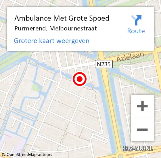 Locatie op kaart van de 112 melding: Ambulance Met Grote Spoed Naar Purmerend, Melbournestraat op 9 april 2024 09:07