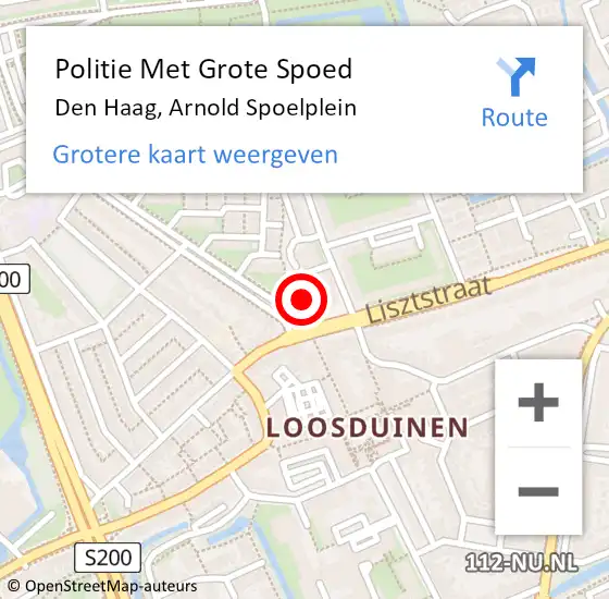 Locatie op kaart van de 112 melding: Politie Met Grote Spoed Naar Den Haag, Arnold Spoelplein op 9 april 2024 09:07