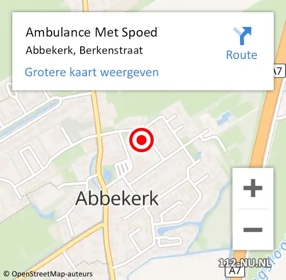 Locatie op kaart van de 112 melding: Ambulance Met Spoed Naar Abbekerk, Berkenstraat op 9 april 2024 09:12