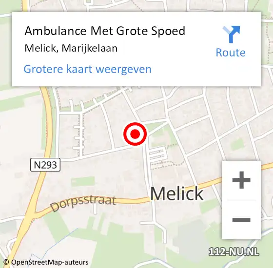 Locatie op kaart van de 112 melding: Ambulance Met Grote Spoed Naar Melick, Marijkelaan op 9 april 2024 09:18