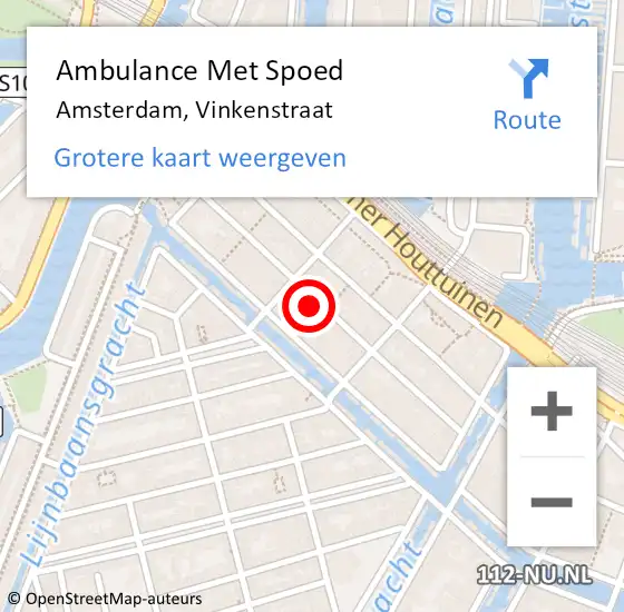 Locatie op kaart van de 112 melding: Ambulance Met Spoed Naar Amsterdam, Vinkenstraat op 9 april 2024 09:22