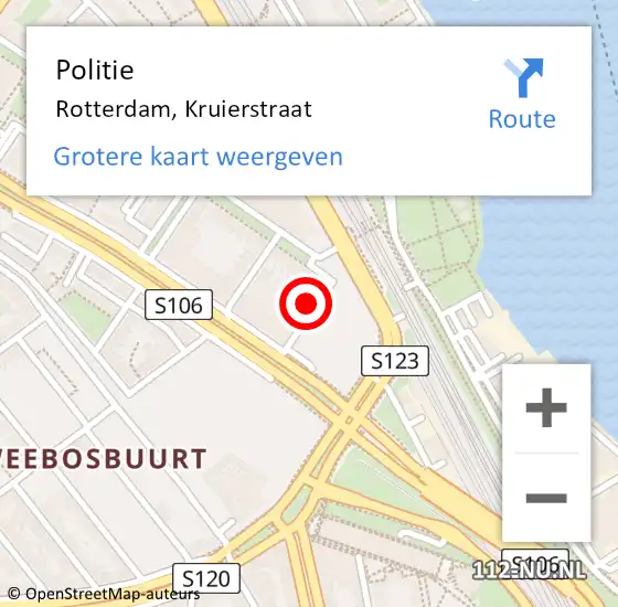 Locatie op kaart van de 112 melding: Politie Rotterdam, Kruierstraat op 9 april 2024 09:27