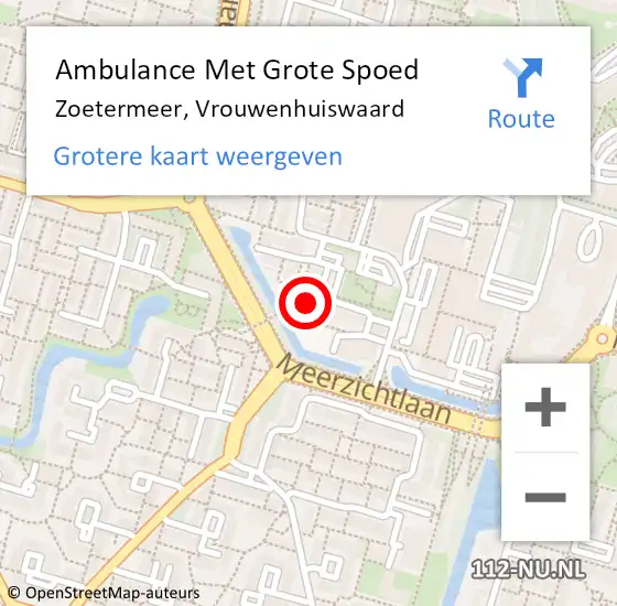 Locatie op kaart van de 112 melding: Ambulance Met Grote Spoed Naar Zoetermeer, Vrouwenhuiswaard op 9 april 2024 09:45