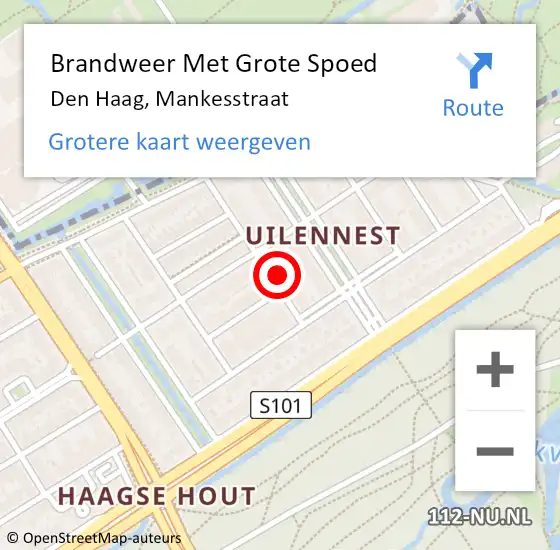 Locatie op kaart van de 112 melding: Brandweer Met Grote Spoed Naar Den Haag, Mankesstraat op 9 april 2024 09:59