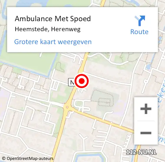 Locatie op kaart van de 112 melding: Ambulance Met Spoed Naar Heemstede, Herenweg op 9 april 2024 10:23