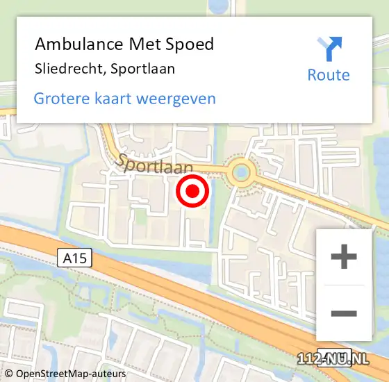 Locatie op kaart van de 112 melding: Ambulance Met Spoed Naar Sliedrecht, Sportlaan op 9 april 2024 10:43