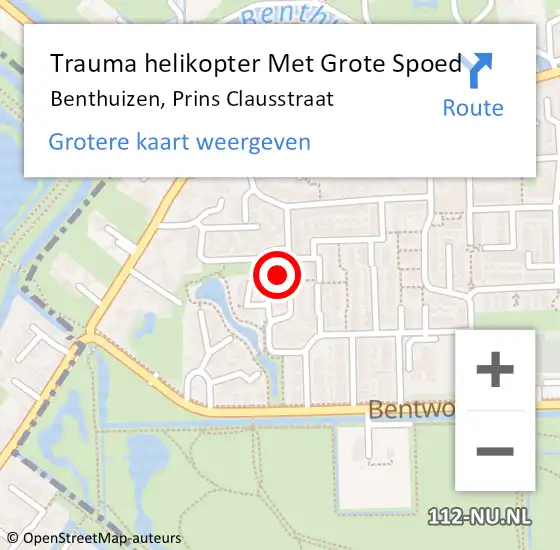 Locatie op kaart van de 112 melding: Trauma helikopter Met Grote Spoed Naar Benthuizen, Prins Clausstraat op 9 april 2024 11:08