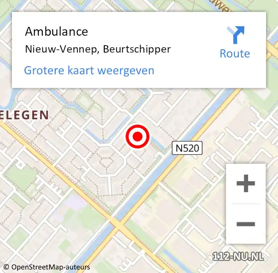 Locatie op kaart van de 112 melding: Ambulance Nieuw-Vennep, Beurtschipper op 9 april 2024 11:12