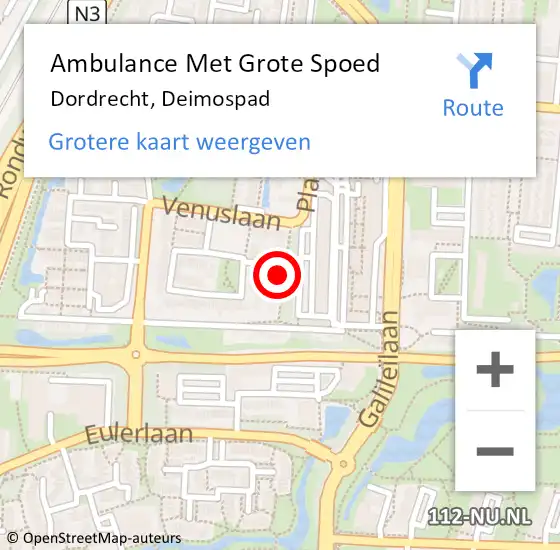 Locatie op kaart van de 112 melding: Ambulance Met Grote Spoed Naar Dordrecht, Deimospad op 9 april 2024 11:18