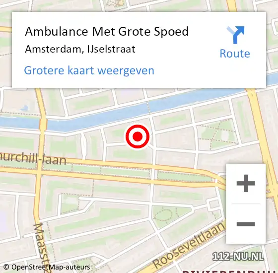 Locatie op kaart van de 112 melding: Ambulance Met Grote Spoed Naar Amsterdam, IJselstraat op 9 april 2024 11:19