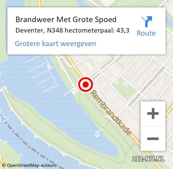 Locatie op kaart van de 112 melding: Brandweer Met Grote Spoed Naar Deventer, N348 hectometerpaal: 43,3 op 1 oktober 2014 20:59